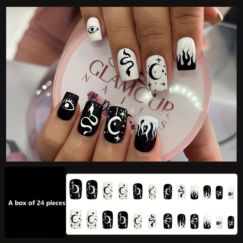 24pcs Polka Dot Press On Nails Full Cover Glossy False Nails for Women and Girls
