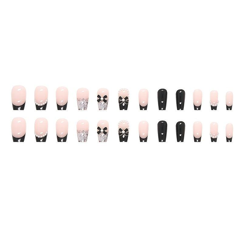 24pcs Acrylic Nails Love Heart Butterfly Bow Knot Press On Nails Medium Length