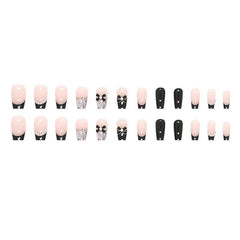 24pcs Acrylic Nails Love Heart Butterfly Bow Knot Press On Nails Medium Length