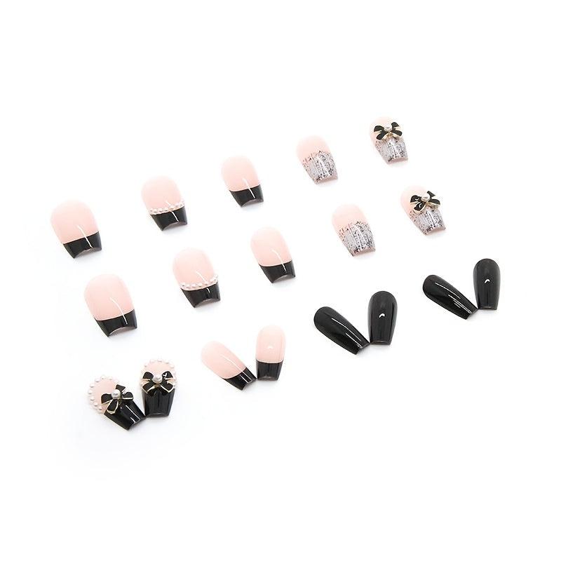 24pcs Acrylic Nails Love Heart Butterfly Bow Knot Press On Nails Medium Length