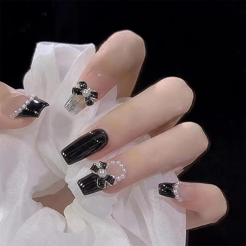 24pcs Acrylic Nails Love Heart Butterfly Bow Knot Press On Nails Medium Length