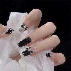 24pcs Acrylic Nails Love Heart Butterfly Bow Knot Press On Nails Medium Length