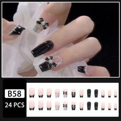 24pcs Acrylic Nails Love Heart Butterfly Bow Knot Press On Nails Medium Length