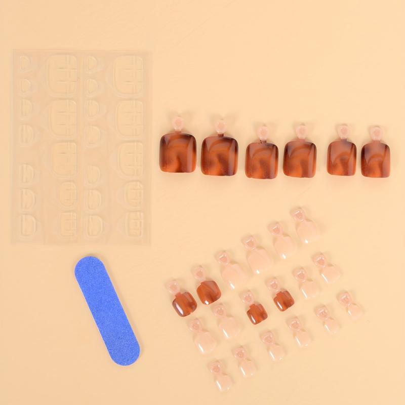 24 pcs Nude Brown Press On Toe Nails Long Lasting Acrylic False Toenails
