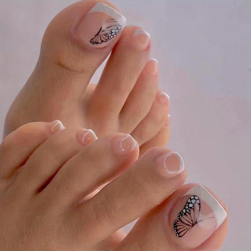 24 pcs Nude Brown Press On Toe Nails Long Lasting Acrylic False Toenails