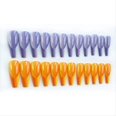 24 Pcs Violet Orange Press On Nails Coffin False Glossy Acrylic Ball