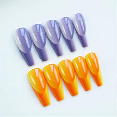24 Pcs Violet Orange Press On Nails Coffin False Glossy Acrylic Ball