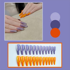24 Pcs Violet Orange Press On Nails Coffin False Glossy Acrylic Ball