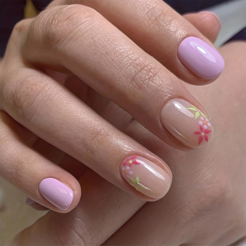 Floral Heart Cow Print Press On Nails 96 Pcs Set with Adhesive Tabs