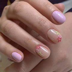 Floral Heart Cow Print Press On Nails 96 Pcs Set with Adhesive Tabs