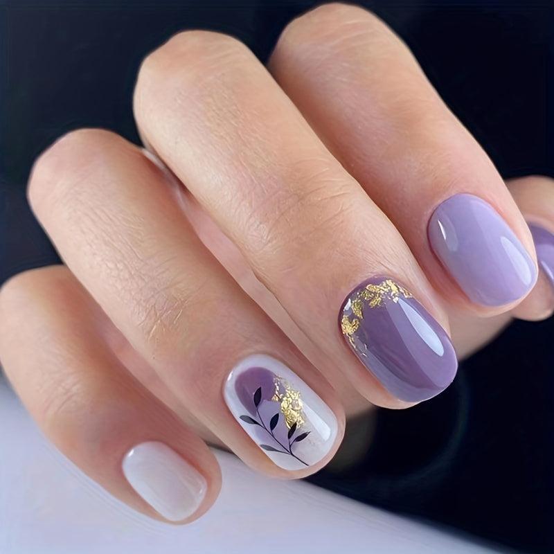 Floral Heart Cow Print Press On Nails 96 Pcs Set with Adhesive Tabs