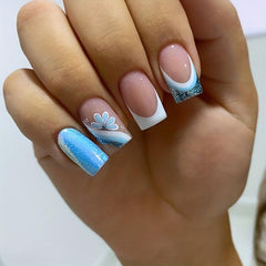 Floral Heart Cow Print Press On Nails 96 Pcs Set with Adhesive Tabs