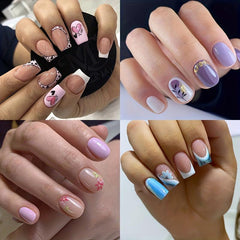 Floral Heart Cow Print Press On Nails 96 Pcs Set with Adhesive Tabs