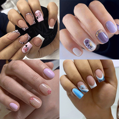 Floral Heart Cow Print Press On Nails 96 Pcs Set with Adhesive Tabs