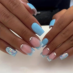 Flower Pearl Rhinestone Press On Nails Set with Adhesive Tabs
