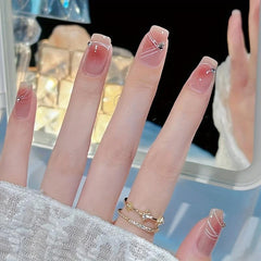 Flower Pearl Rhinestone Press On Nails Set with Adhesive Tabs