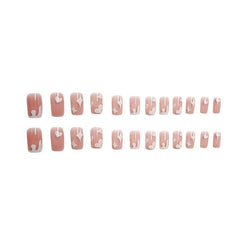 24 pcs Milk Heart Acrylic Press On Nails Medium Square False Nails Set
