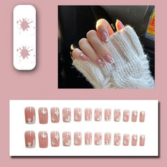 24 pcs Milk Heart Acrylic Press On Nails Medium Square False Nails Set