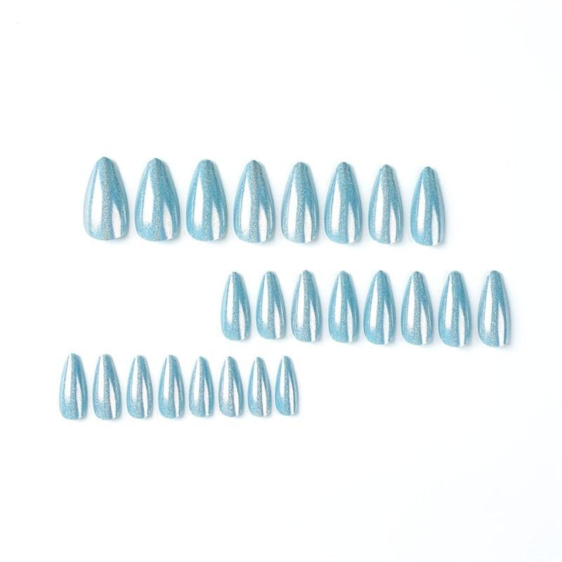 Laser Y2K Press On Nails Almond Shape Full Coverage Acrylic False Nails
