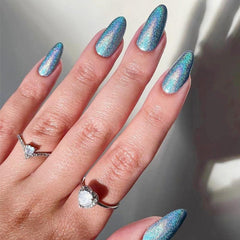 Laser Y2K Press On Nails Almond Shape Full Coverage Acrylic False Nails