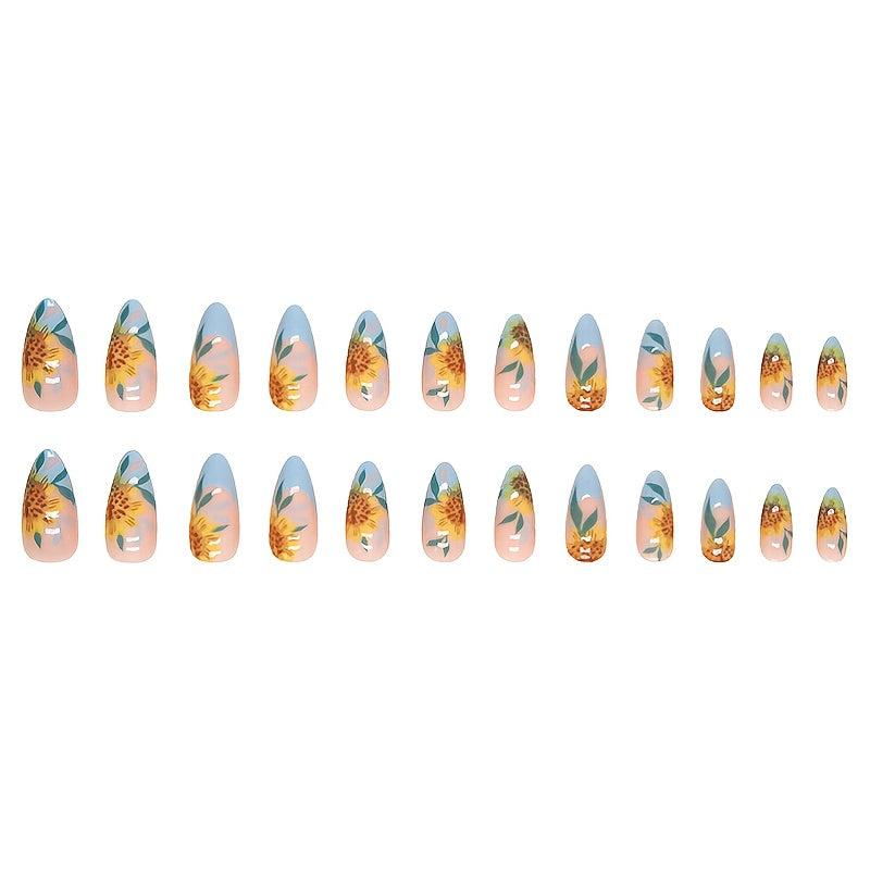 Sunflower French Tip Press On Nails Almond