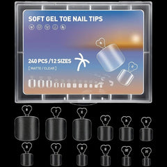 240PCS Soft Gel Toe Nail Tips Full Cover Matte Press On Toenails 12 Sizes