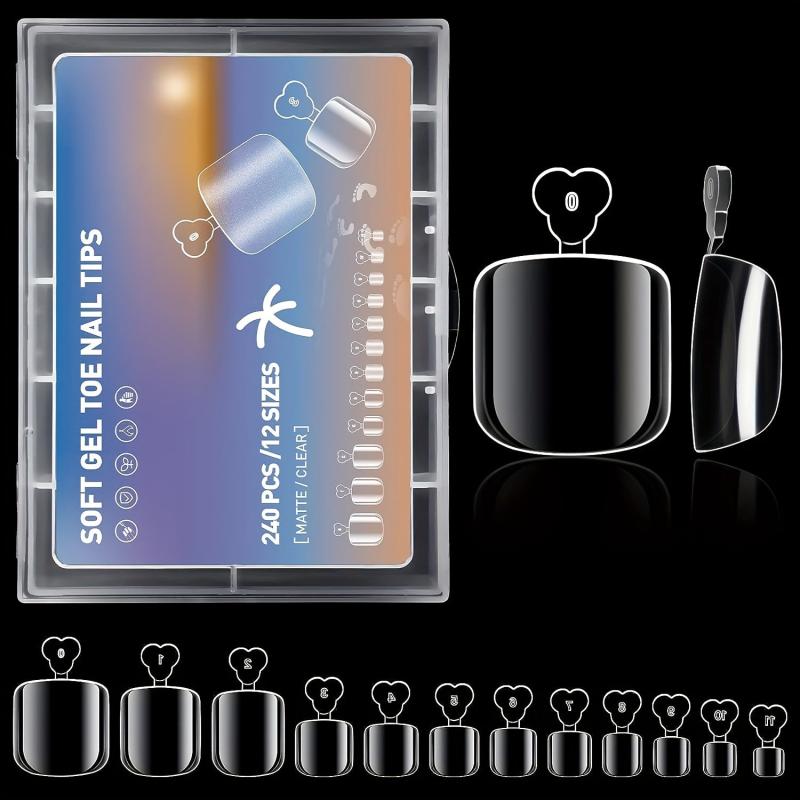 240PCS Soft Gel Toe Nail Tips Full Cover Matte Press On Toenails 12 Sizes