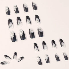 24 Pcs Butterfly Nail Patch Dark Long Length Gel Nail Kit