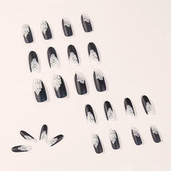 24 Pcs Butterfly Nail Patch Dark Long Length Gel Nail Kit