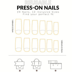 24pcs Pink French Tip Press On Nails Long Coffin Glossy Rose Red Edge