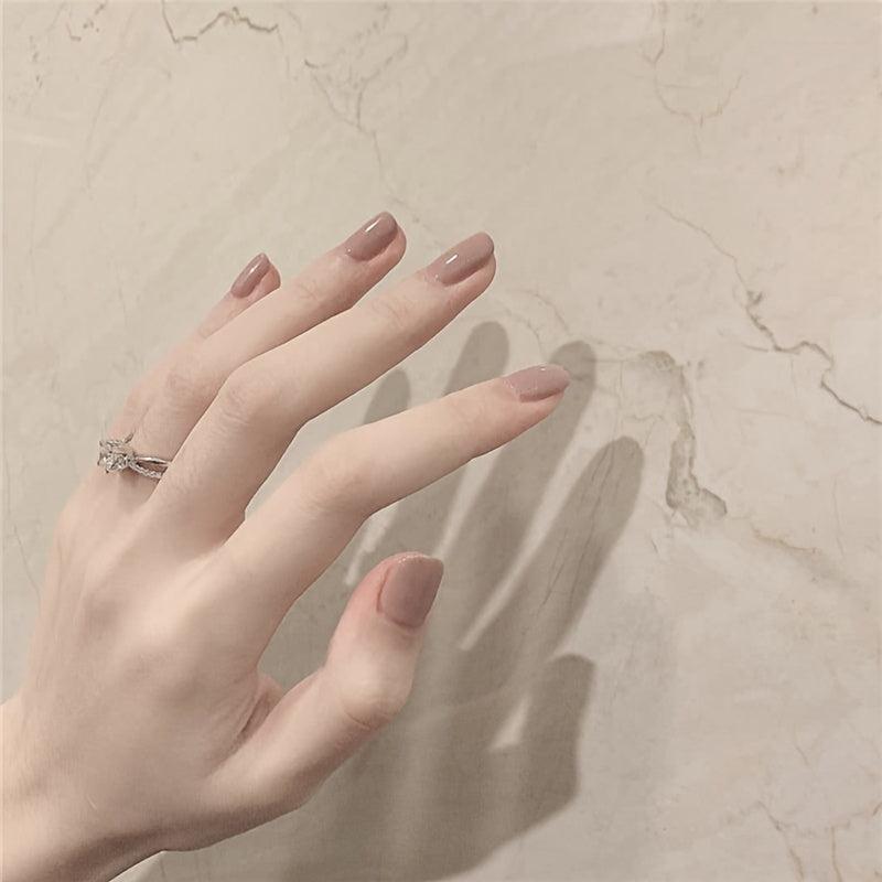 Khaki Y2K Press On Nails Full Cover Reusable Acrylic False Nails