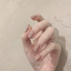 Khaki Y2K Press On Nails Full Cover Reusable Acrylic False Nails