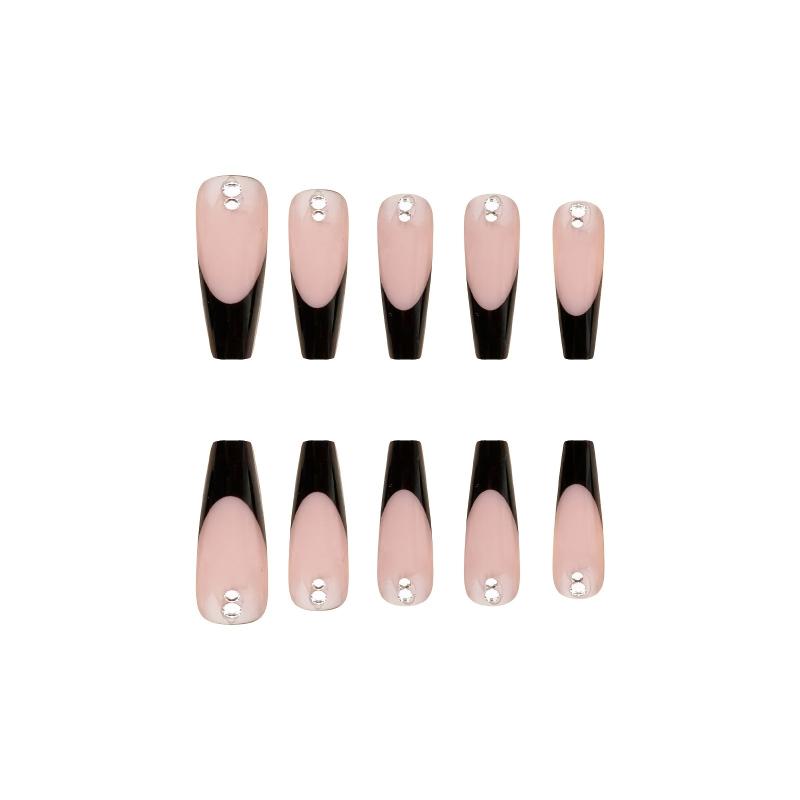 24pcs Nude Acrylic False Rhinestone Nails Long Lasting