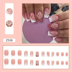 24pcs Rhinestone Silver Glitter French Tip Press-On Nails for Women and Girls