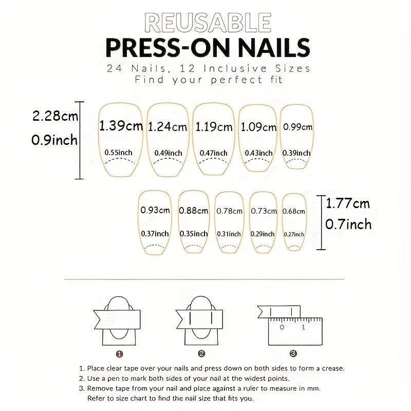 24pcs Rhinestone Silver Glitter French Tip Press-On Nails for Women and Girls
