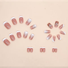 24pcs Rhinestone Silver Glitter French Tip Press-On Nails for Women and Girls