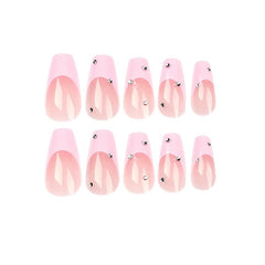 Pink Coffin Press On Nails with Rhinestones for Women