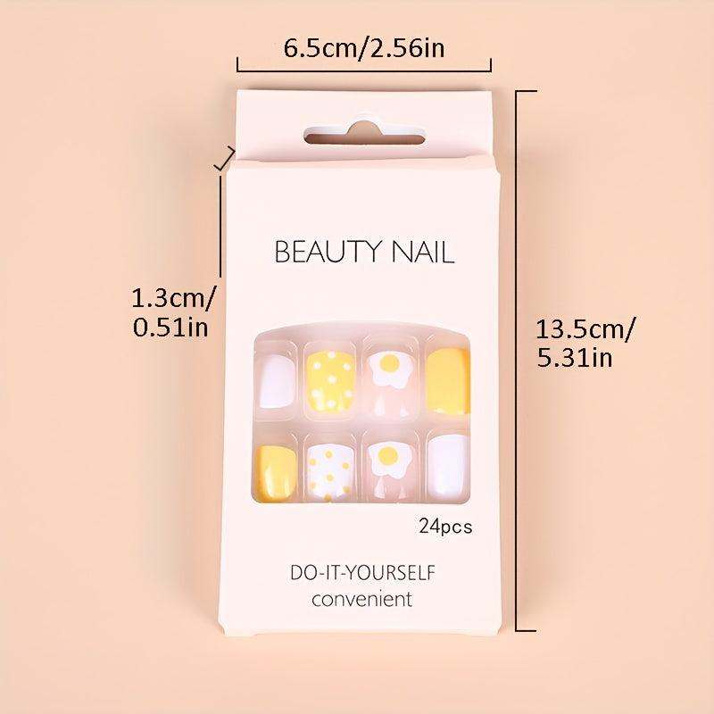 24pcs Glossy French Tip Press On Nails Short Square False Nails