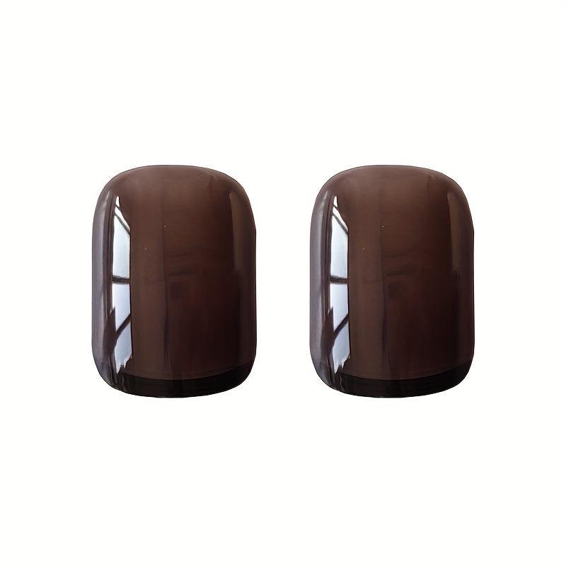 24pcs Glossy French Tip Press On Nails Short Square False Nails