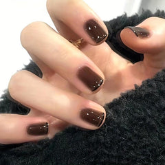 24pcs Glossy French Tip Press On Nails Short Square False Nails