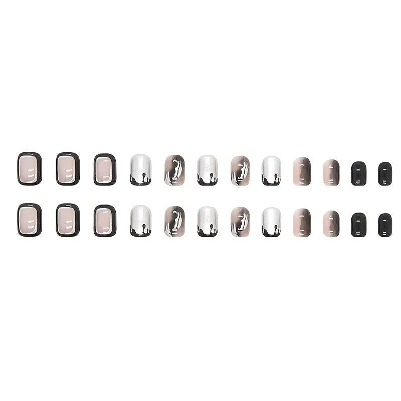 Silvery Square Press On Nails with Designs