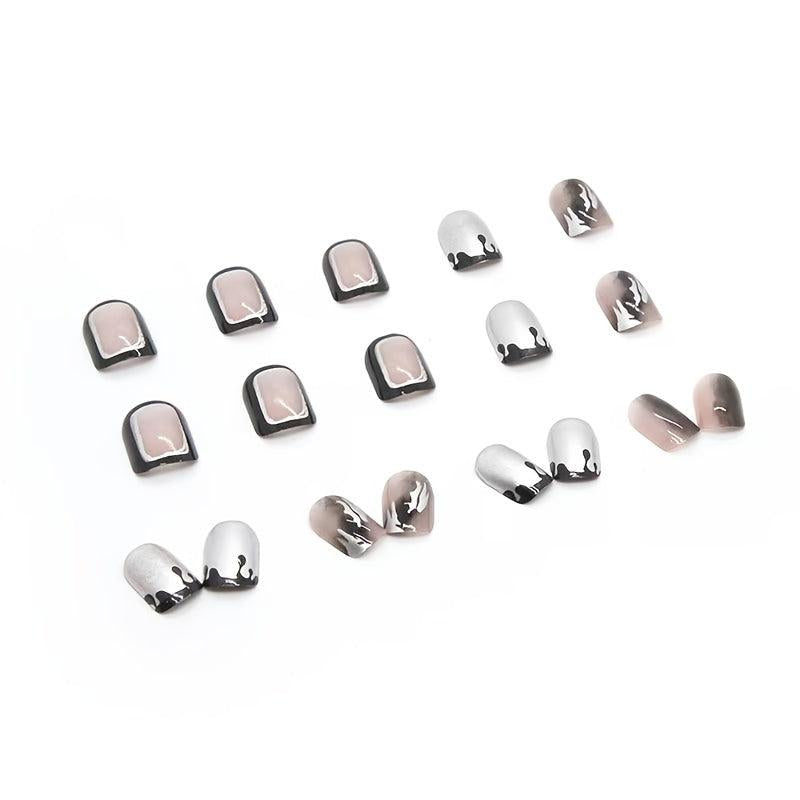 Silvery Square Press On Nails with Designs