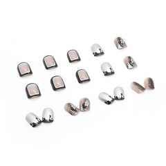 Silvery Square Press On Nails with Designs