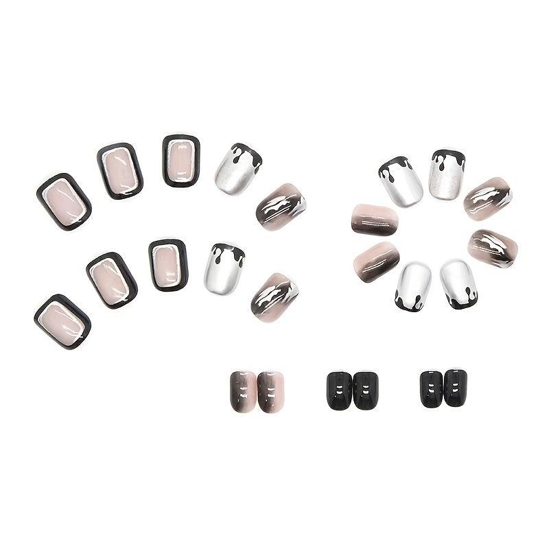 Silvery Square Press On Nails with Designs