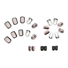 Silvery Square Press On Nails with Designs