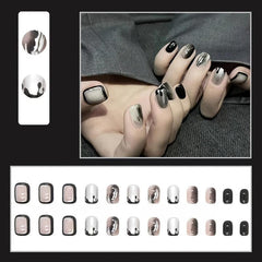 Silvery Square Press On Nails with Designs