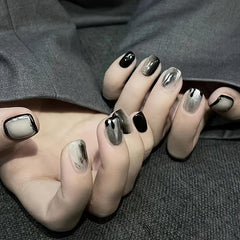 Silvery Square Press On Nails with Designs