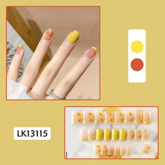 Yellow Squoval Press On Nails Flower False Nails for Women