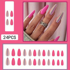 24pcs Matte Pink Press On Nails, Long Almond False Nails with Hot Pink Glue