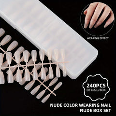 240pcs Nude Acrylic Nail Tips Medium Ballet False Nail Extension Manicure